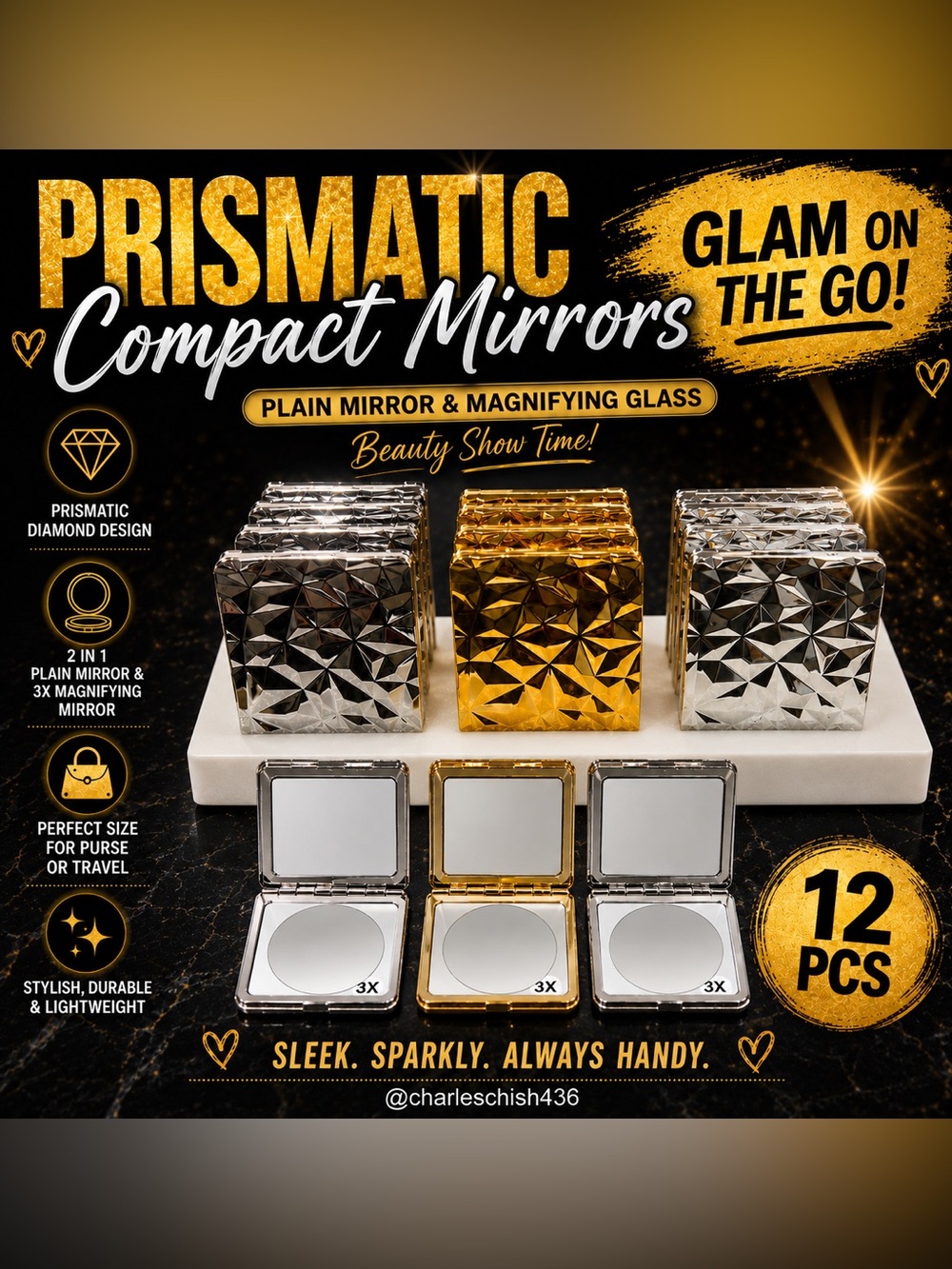 Prismatic Compact Mirrors - Gold & Silver (12 pcs)